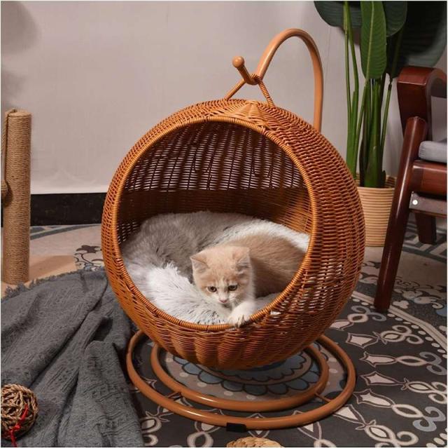 猫 ベッド ラタン 夏用 ペットベッド ドーム型 猫ハンモック ペット