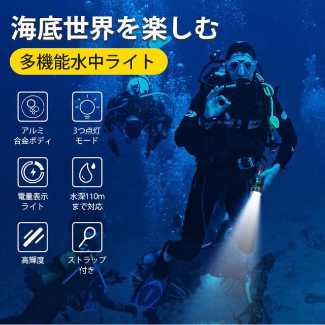 ダイビング懐中電灯 水深110m 2000ルーメン IPX8防水 LEDライト ダイビングライト 3段階調整 電池 充電器付き 電量表示 水中ライトの通販はau PAY マーケット - ショップ 通販サイト