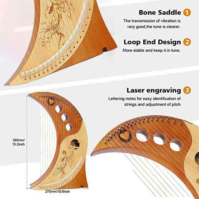 ハープ弦楽器、Lyre Harp 19弦、リラの金属弦、木製竪琴 楽器ライアーハープ 恋人の楽器恋人愛好家子供の子供たち