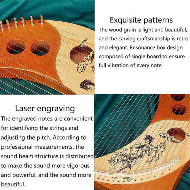 ハープ弦楽器、Lyre Harp 19弦、リラの金属弦、木製竪琴 楽器ライアーハープ 恋人の楽器恋人愛好家子供の子供たち