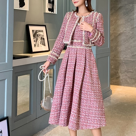 セットアップ レディース ワンピース 冬 ツイード スカート ジャケット 長袖 ミドル丈 送料無料 個性的 おしゃれ スタイル 小顔見せ 着痩せ 体型カバー インスタ トレンド きれいめ かわいい エレガント フェミニン ビーズ 入学式 入園式 大人女子の通販は 8,280円