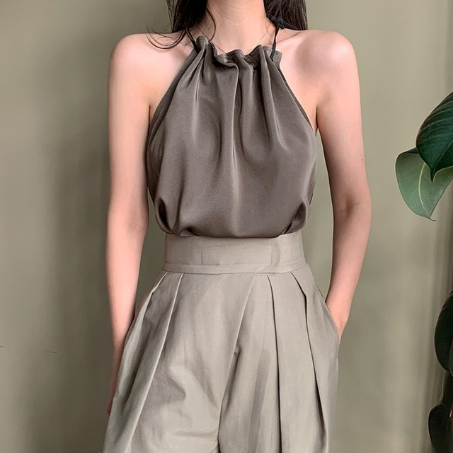 ブラウス トップス レディース ホルターネック アメリカンスリーブ 無地 シンプル シック きれいめ おしゃれ キレカジ フォーマル フェミニン エレガント クール ハンサム 大人女子 大人可愛い こなれ感 アースカラー ブラウン 送料無料の通販は 5,260円