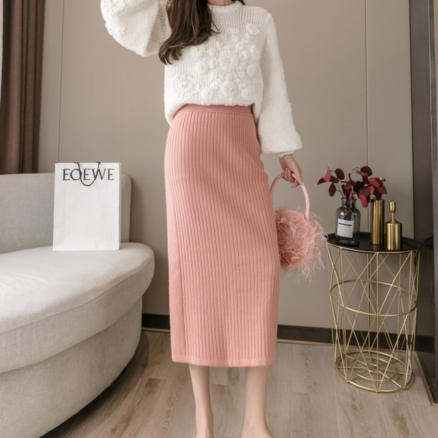 ニットスカート 7色 ブラック ピンク グレー ホワイト ブラウン ベージュ グレージュ ロングスカート ペンシルスカート タイト ミモレ丈 レディース リブニット スリット 無地 シンプル かわいい きれいめ エレガント フェミニン おしゃれ 送料無料の通販は 4,805円