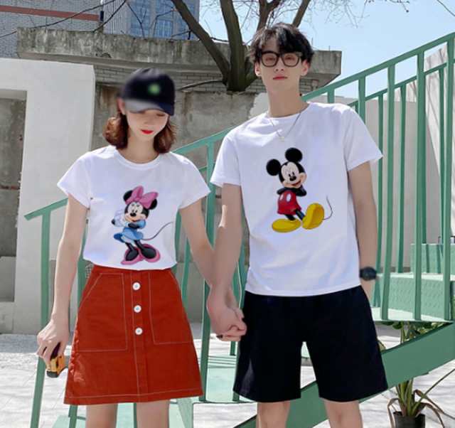 Disney ミッキーマウス 半袖Tシャツ プリント キャラTシャツ ディズニー ミニーマウストップス ペアルック カップル 恋人 ユニセックス