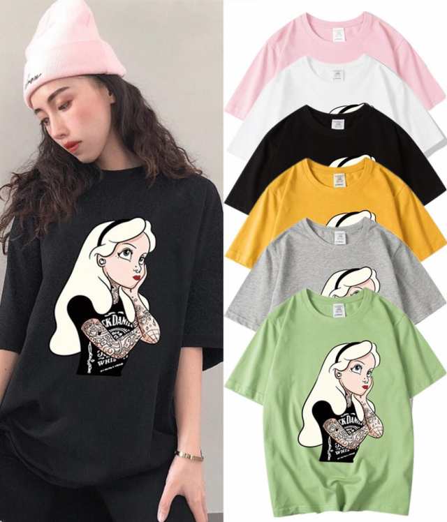 ディズニー アリス・Alice 半袖Tシャツ HIPHOP ヒップホップ Tee ストリート系 ウェア ファッション プリントtシャツ Disney  オーバーサ｜au PAY マーケット