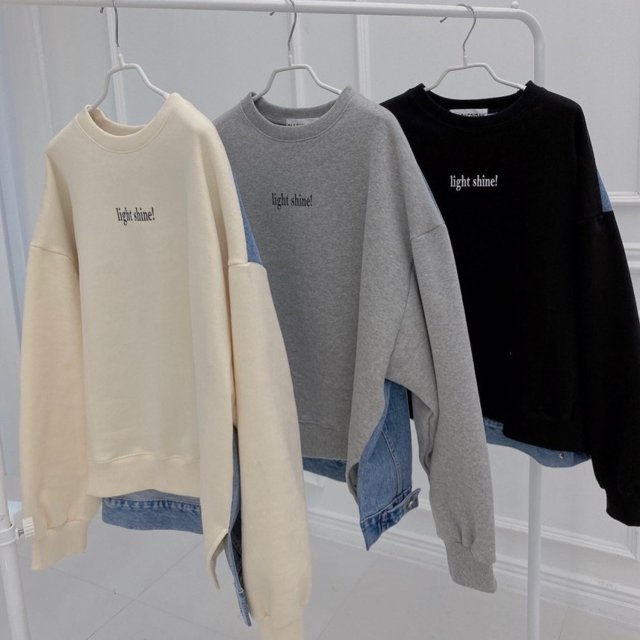 トップス トレーナー 長袖 デニム 文字 英字 秋 冬 ワイド 切り替えデザイン 大人可愛い カジュアル 大人 おしゃれ お洒落 かっこいいの通販は