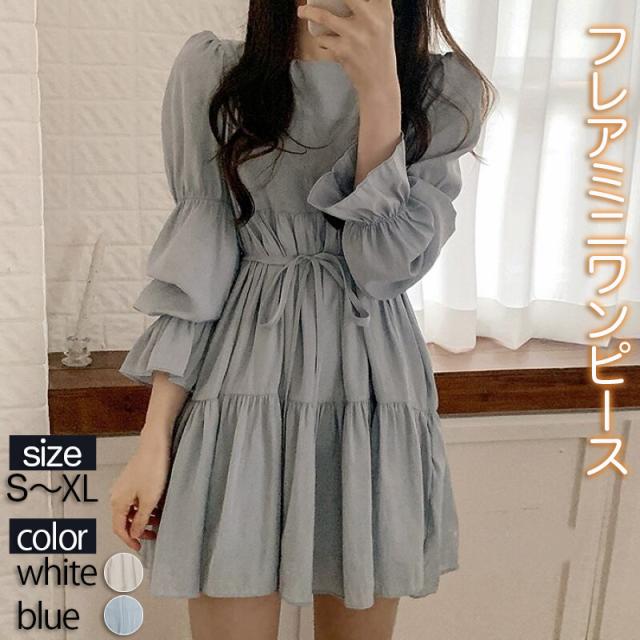 ワンピース ドレス フレア　フレアワンピース ミニ丈 大人可愛い お洒落 マーク オルチャン 韓国 ファッション オシャレ ママ 休日　カジュアル お出かけ 女子会 デート 体系カバー 休日 普段使い 10代 20代 30代の通販は