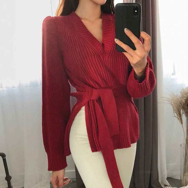 セーター トップス 袖あり 長袖 Vネック ニット 大人可愛い きれいめ シンプル 上品 おしゃれ 無地 秋 冬 20代 30代  通勤 通学 デート お出かけ 着回し 普段使い ワンサイズ ブラック ワイン アプリコット グレーの通販は 5,151円