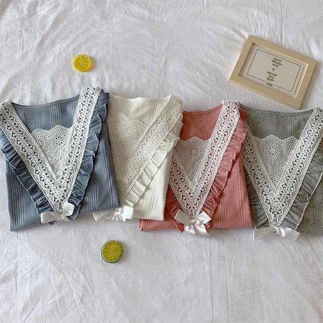 ルームウェア レディース パジャマ 部屋着 寝巻き ナイトウェア  袖あり 長袖 Vネック リボン ウエストゴム 上下セット 2点セット ツーピース かわいい 大人可愛い シンプル カジュアル おしゃれ お洒落 大人可愛い 大人女子 こなれ感 ラフ ラブリー キュート ガーリー 無地 の通販は 4,775円