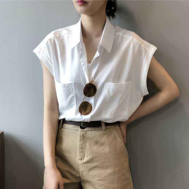 トップス シャツ ブラウス 白シャツ 白トップス 袖あり ノースリーブ 半袖 Vネック 襟付き ポケット 前開き 編み込み 薄手 かわいい きれいめ シンプル カジュアル 大人 上品 おしゃれ お洒落 かっこいい レトロ 大人可愛い 大人女子 主役級 存在感 無地 0 夏 2021 10代 20代の通販は 5,480円