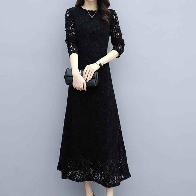 ワンピース 膝下 ミモレ丈 長袖 Uネック ラウンドネック フレア Aライン レース 刺繍 きれいめ 大人 上品 おしゃれ かっこいい 大人女子 エレガント 主役級 存在感 柄 花柄 春 秋 誕生日 入学式 入園式 二次会 披露宴 20代 30代 女性用 女の子 デート お出かけ 休日 イベントの通販は 5,151円