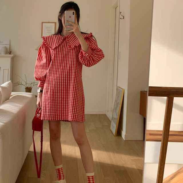 ワンピース シャツワンピース ミニ ミニ丈 7分袖 七分袖 ラウンドネック 襟付き フレア Iライン フリル ハイウエスト 前開き 薄手 0 かわいい きれいめ シンプル 大人 上品 おしゃれ お洒落 大人可愛い 大人女子 主役級 存在感 柄 チェック柄 0 春 2021 10代 20代 30代 ママの通販は