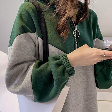 トップス セーター ミディアム丈 袖あり 長袖 襟付き フード付き ストレート ワイド ファスナー シンプル カジュアル おしゃれ かっこいい 大人女子 こなれ感 ラフ ボーイッシュ スポーティー ルーズ ツートン 秋 冬 2020 20代 30代 レディース お出かけ 公園デビュー 休日 Mの通販は