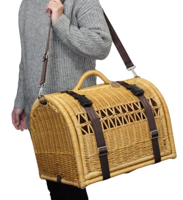 ペット用キャリーベッド ラタンキャリーベッド 2WAY キャラメル 猫用 推奨体重〜7kgまで 50×37×43.5cm_2