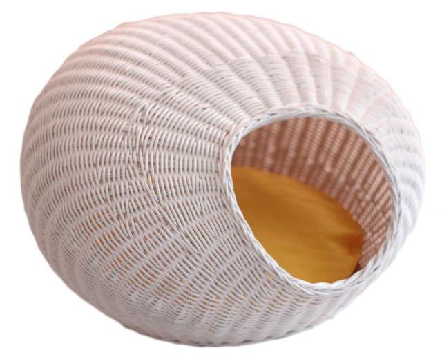 ペット用ハウス ラタンエッグハウス ホワイト 猫用 推奨体重〜8kgまで 55.5×53.5×36cm