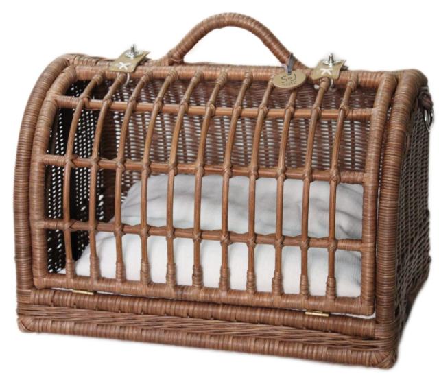 ペット用キャリー ラタンキャリーマイン M ブラウン 猫用 推奨体重〜8kgまで 外寸 幅46cm 奥33cm 高さ40cm（ハンドル含む） 内寸 幅43cm 奥30cm 高さ28cm