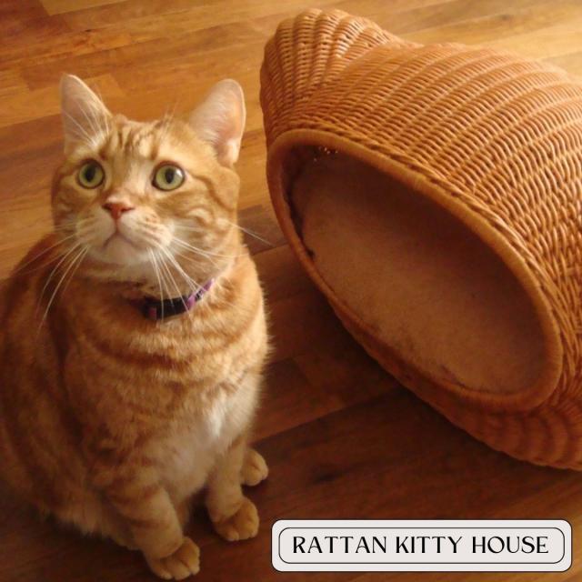 ペット用ハウス ラタンキティハウス ピンク 猫用 推奨体重〜7kgまで 58×37×35cm_4