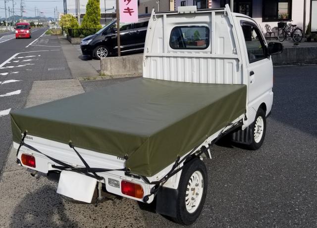 シート輪ゴム14本付【ODぐりん】ダイハツ ハイゼット ジャンボ にピッタリ スロープ型 補修用キット付 日本製 トラックシート オリーブドラブ 国防色 カーキ色_6