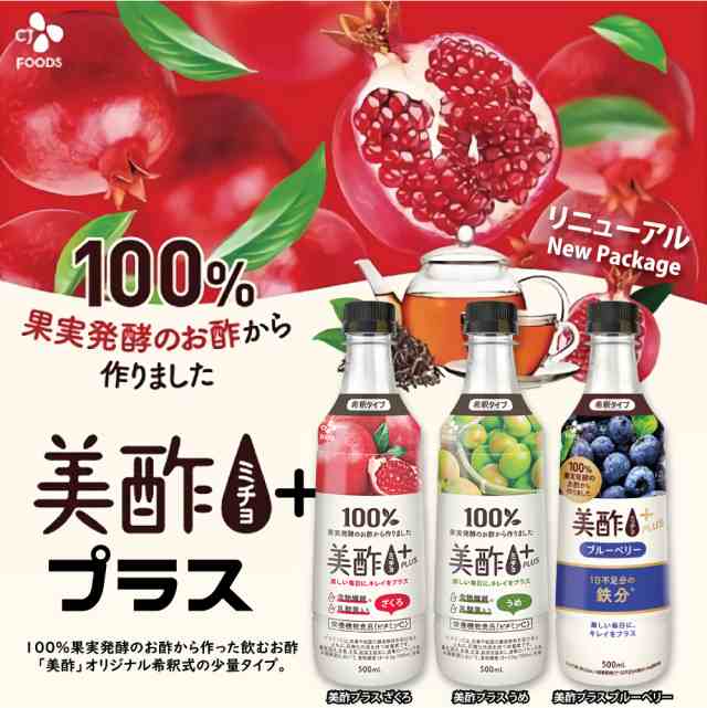 美酢プラス ブルーベリー 500ml 24本セット / CJ ミチョ+ 韓国 ドリンク 果実酢 飲みやすい 飲むお酢 飲む お酢 果実