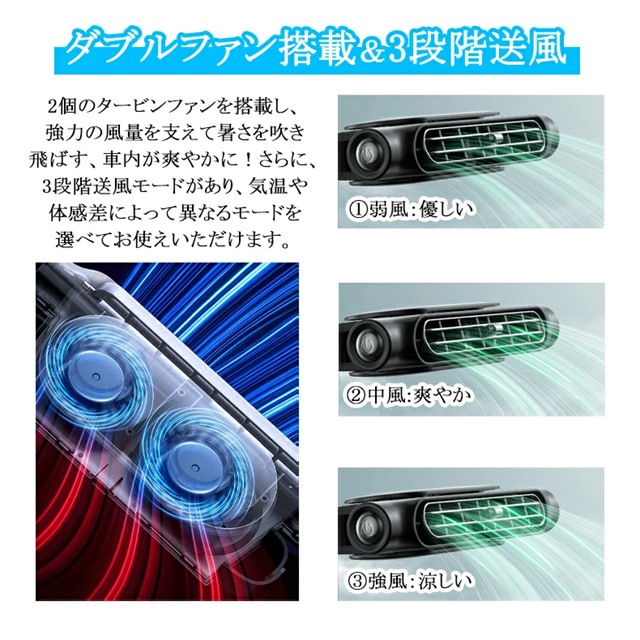車載扇風機 USB扇風機 3段階風量 USB給電 設置簡単 車内扇風機 車扇風機 車載ファン 後部座席用 カーファン 省エネ 小型 車 自動車用_5