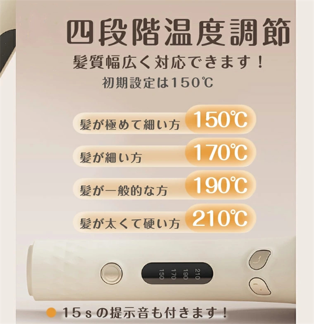 ヘアアイロン 自動巻きヘアアイロン 28mm 4段階温度調節 150℃〜210℃