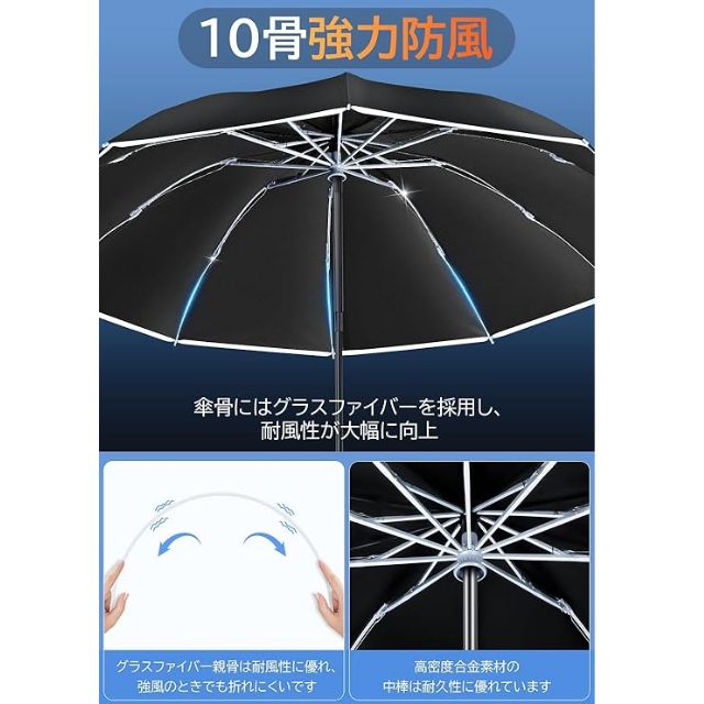 折りたたみ傘 逆折り式 晴雨兼用 自動開閉 逆戻り防止 10本骨 反射テープ付き 逆折り畳み傘 男女兼用 撥水 耐風 丈夫 遮光 UVカット_2