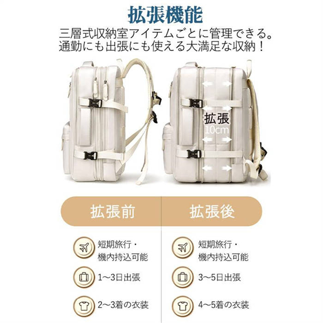 リュックサック 拡張収納 拡張機能付き 大容量 リュック 撥水 USB