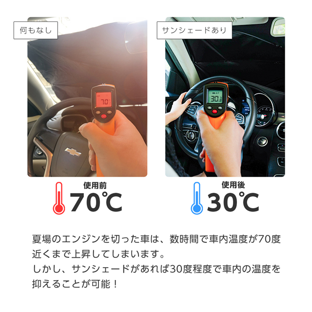 サンシェード 傘型 車 カー用品 日よけ 折りたたみ傘 紫外線対策 10本骨 遮光 断熱 簡単操作 収納ポーチ付き 折り畳み式 フロントカバー 車保護 夏_5