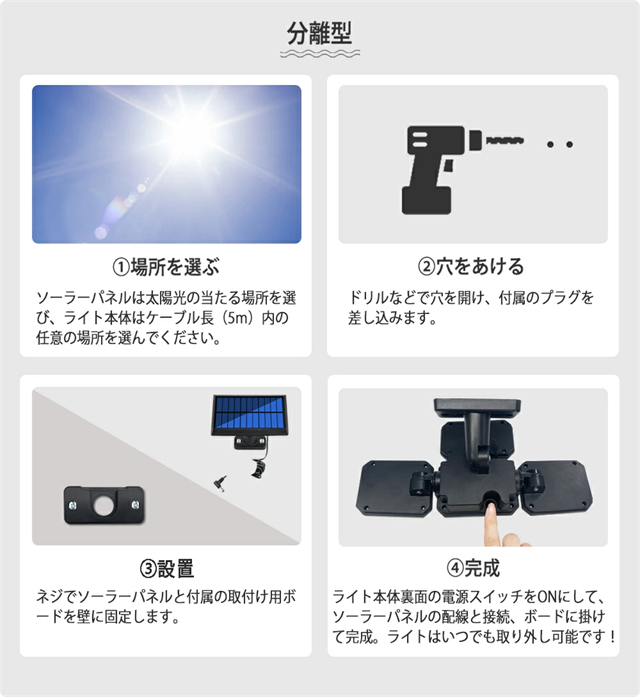 センサーライト 屋外 ソーラーライト 人感センサー 光感 ライト LED 照明 防水 人感センサーライト 電気代ゼロ 防犯 明暗センサー 壁掛け 角度調整 停電 防災対策 玄関 庭 駐車場 停電対策_12