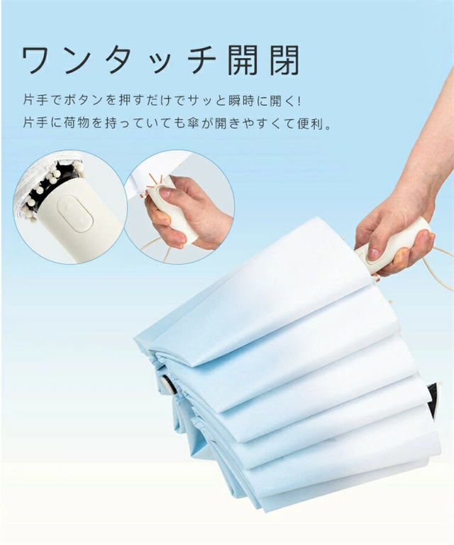 折りたたみ傘 自動開閉 晴雨兼用 雨傘 大きい UVカット ワンタッチ 12本骨 レディース メンズ 日傘 遮熱 遮光 コンパクト_7
