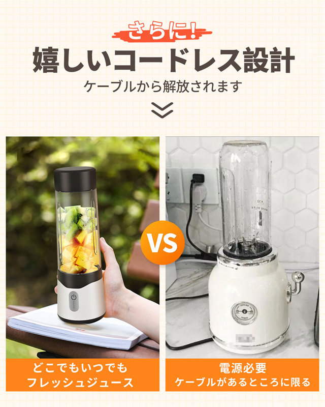 ミキサー ジューサー ブレンダー 1台4役 コードレス ダブル安全装置