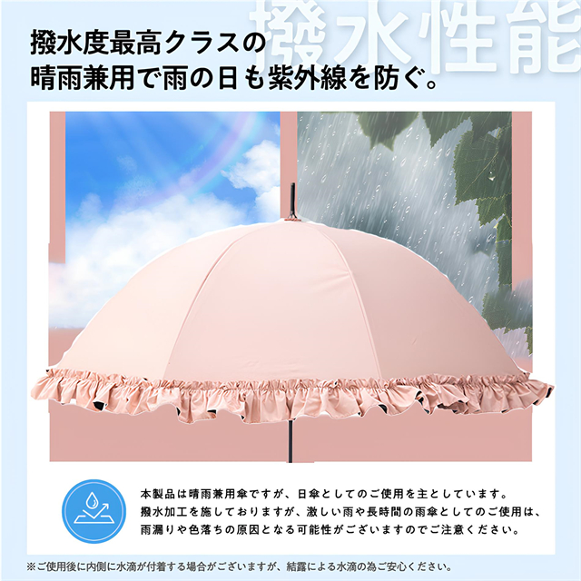 最強の日傘 長柄傘 完全遮光100% レディース傘 晴雨兼用 フリル 花柄 軽量 女性 2WAY 8本骨 紫外線対策 日焼け対策 完全UVカット100%生地ギフト対象_3