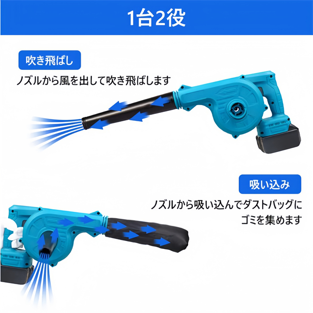 ブロワー 充電式 ブロアー バッテリ対応 充電式ブロワー 充電器付き 落ち葉 枯葉 掃除機 洗車 ブロワ 集塵機 送風機_8