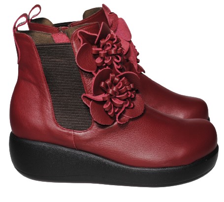 【靴のHOSHIKAWA】  『SPORTS NINE 1421』 スポーツナイン ショートブーツ 21.5cm〜24.5cm EEE レッド レディース ショート丈 厚底 ブーツ 本革 国産 秋冬