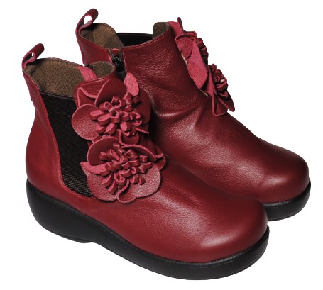 【靴のHOSHIKAWA】  『SPORTS NINE 1421』 スポーツナイン ショートブーツ 21.5cm〜24.5cm EEE レッド レディース ショート丈 厚底 ブーツ 本革 国産 秋冬