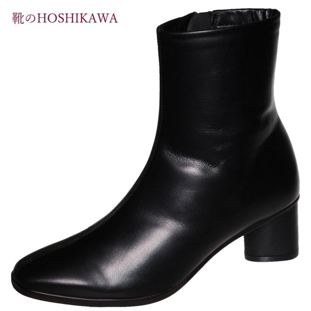 【靴のHOSHIKAWA】  『NINE DE NINE 2521』 ナインディナイン ショートブーツ 21.5cm〜24.5cm EEE ブラック レディース ショート丈 スムースレザー 本革 国産 防滑
