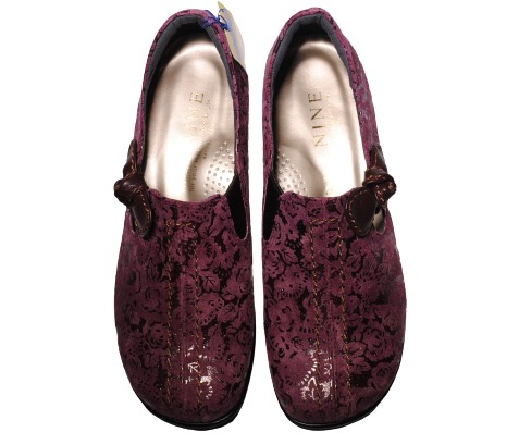 【靴のHOSHIKAWA】  『MODE NINE 1312』 モードナイン スリッポン 21.5cm〜25cm EEEE ワインC レディース スクエアトゥ 幅広 国産 防滑