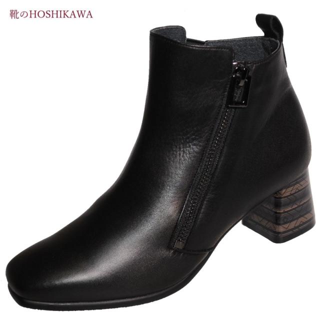 【靴のHOSHIKAWA】  『NINE DI NINE 1984』 ナインディナイン ブーツ 21.5cm〜24.5cm EEE ブラック ショートブーツ ショート丈 ヒール 本革 国産 秋冬