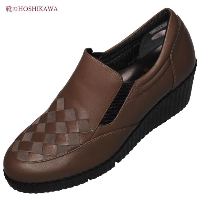 【靴のHOSHIKAWA】  『SPORTS NINE 308』 スポーツナイン スリッポン 21.5cm〜24.5cm EEE Dオーク レディース 日本製 本革 厚底 軽い