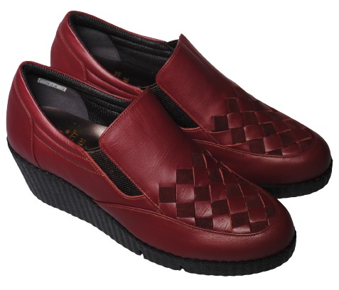 【靴のHOSHIKAWA】  『SPORTS NINE 308』 スポーツナイン スリッポン 21.5cm〜24.5cm EEE ワイン レディース 日本製 本革 厚底 軽い