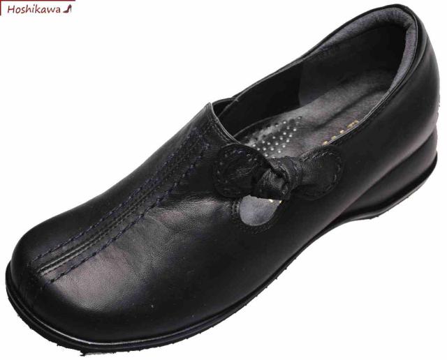 【靴のHOSHIKAWA】  『MODE NINE 13120』  21.5cm〜25cm EEEE ブラック クロステッチ フラット底 スリッポン 本革 日本製