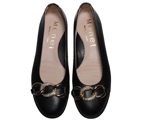 【靴のHOSHIKAWA】  『MONET 1624』 モネ パンプス 22.5cm〜25cm EEE カッター レディース フラット底 ブラック ラインストーン カジュアル 本革 国産