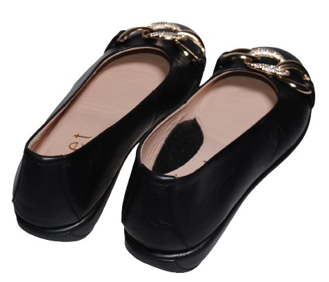 【靴のHOSHIKAWA】  『MONET 1624』 モネ パンプス 22.5cm〜25cm EEE カッター レディース フラット底 ブラック ラインストーン カジュアル 本革 国産