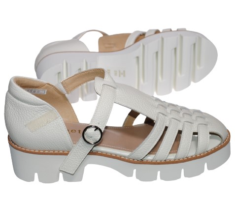 【靴のHOSHIKAWA】  『MONET 211203』 モネ グルカサンダル 21.5cm〜24.5cm EEE ホワイト レディース エナメル マジックテープ 本革 国産 春夏
