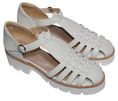 【靴のHOSHIKAWA】  『MONET 211203』 モネ グルカサンダル 21.5cm〜24.5cm EEE ホワイト レディース エナメル マジックテープ 本革 国産 春夏