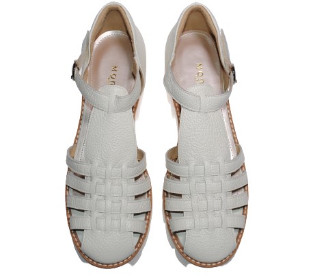 【靴のHOSHIKAWA】  『MONET 211203』 モネ グルカサンダル 21.5cm〜24.5cm EEE ホワイト レディース エナメル マジックテープ 本革 国産 春夏