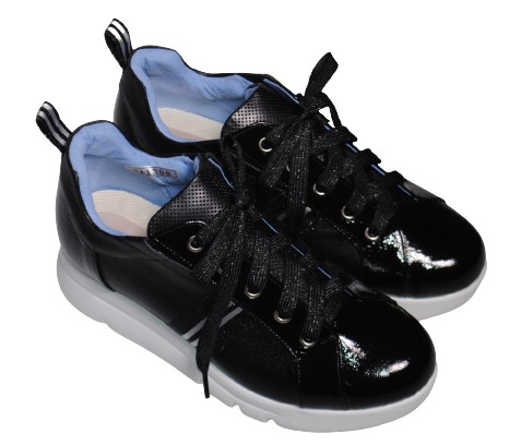 【靴のHOSHIKAWA】  『Monet 241300』 モネ カジュアルシューズ 21.5cm〜25cm EEEE レザースニーカー ブラック レースアップ 厚底 牛革 日本製