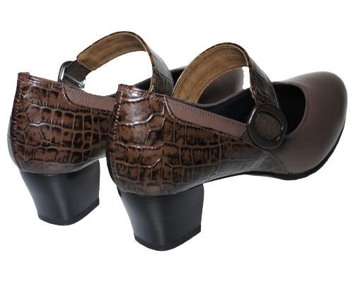 【靴のHOSHIKAWA】  『Monet 243003』 モネ ブラウンコンビ 21.5cm〜25cm EEE パンプス レディース 甲バンド ローヒール 幅広 牛革 国産