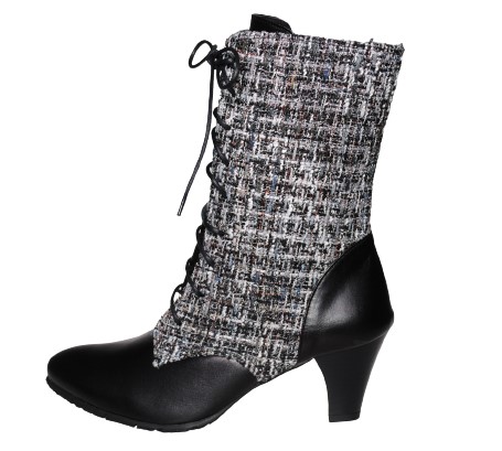 【靴のHOSHIKAWA】  『Dona Miss 10270』 21.5cm〜24.5cm EEEE ドナミス ミドルブーツ レディース ブラックPC レースアップ サイドファスナー 国産 本革 春夏