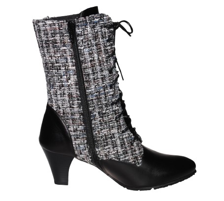 【靴のHOSHIKAWA】  『Dona Miss 10270』 21.5cm〜24.5cm EEEE ドナミス ミドルブーツ レディース ブラックPC レースアップ サイドファスナー 国産 本革 春夏